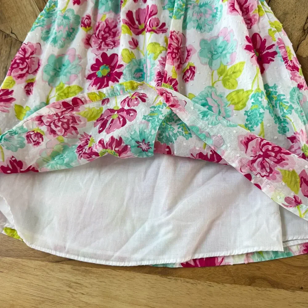 Penelope Mack Girls Floral Smocked Sundress Pink Teal White Lined Size 6 Preppy